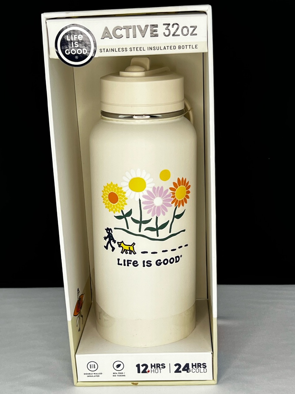 Life is Good - ‘Walk through Flowers’ 32 oz insulated H20 bottle. NWT. Firm!